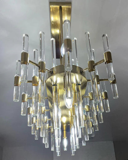 Modern Minimalist Gold Branch Clear Crystal Rods Pendant Chandelier for Living/Dining Room