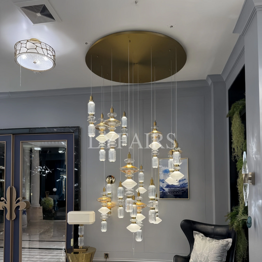 Mid-Century Vintage Suspended Glass Chandelier