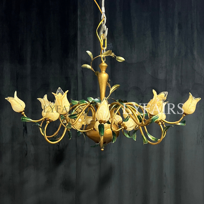 Lustre créatif vintage en forme de tulipe, style campagnard européen, pour salle à manger, chambre à coucher, salon, chambre d'enfant