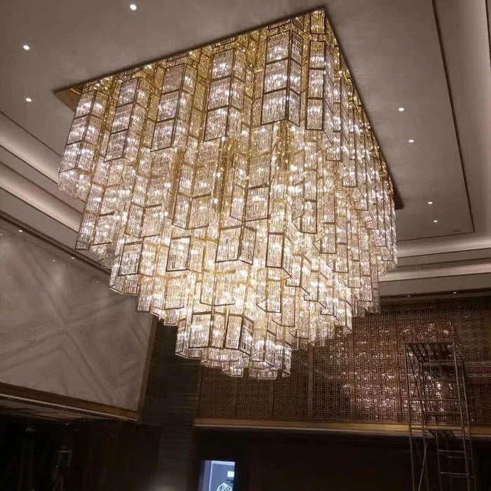 Lampadario di cristallo di lusso a più livelli montato a filo per hotel/ristorante