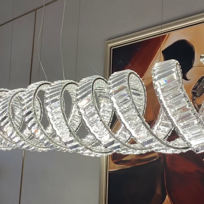 Lampadario di cristallo a spirale lineare di lusso per sala da pranzo/isola della cucina