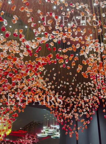 Modern Cascading Red Glazed Glass Stone Art Chandelier for Mansion/ Hotel Lobby/Luxury Hall