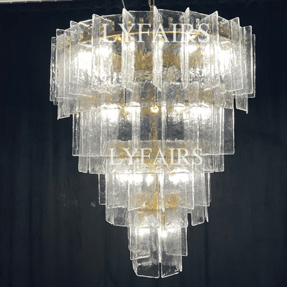 Vintage Inspired Tiered Clear/Smoky Gray Rippled Cast Glass Chandelier