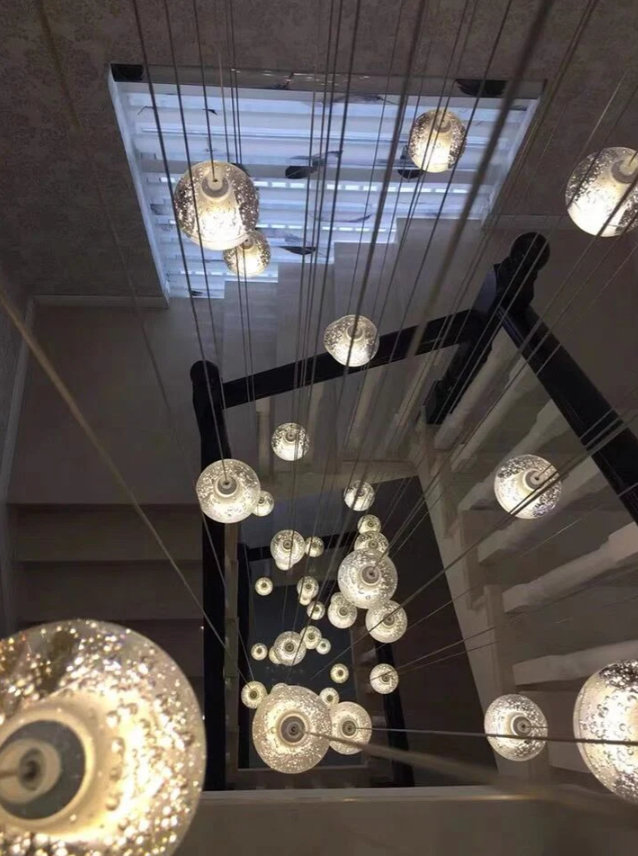 Oversized Nordic Art Round Air Bubbles Pendant Chandelier for Stairs/Spiral Staircase/Hotel Lobby