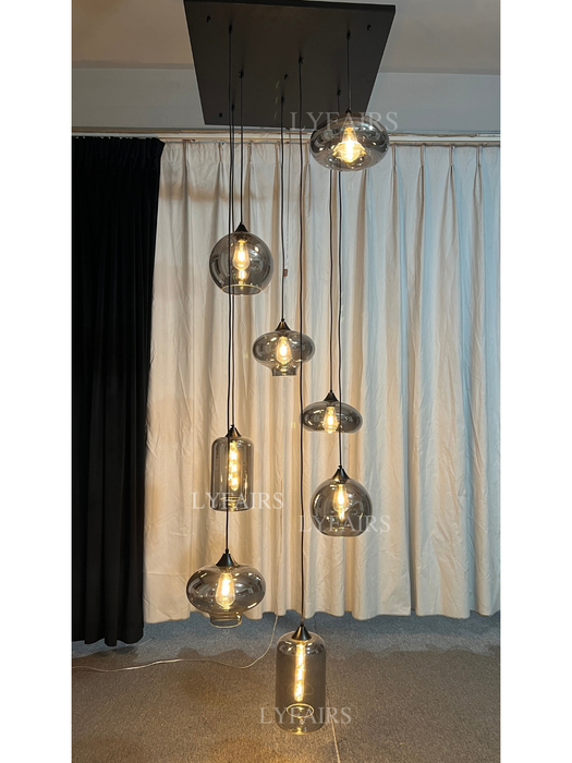 Modern Smoke Gray Glass Pendant Light Fixture Chandelier For 2 Story Foyer/Entryway/Staircase