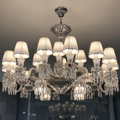 Lustre en cristal élégant, plafonnier pour salon, salle à manger, abat-jour en tissu