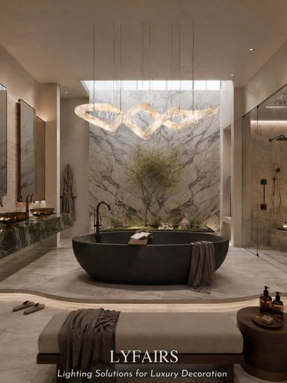 Modern Luxury Infinity Wavy Twist Alabaster Chandelier