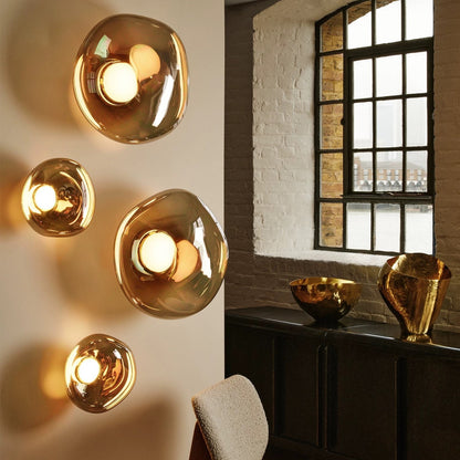 Modern Luxury Metallic Mirrored Irregular Lava Wall Sconce