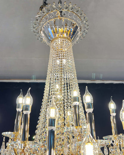 Lampadario a candela in stile impero tradizionale in oro extra large di lusso, con pendente in cristallo per scale/atrio