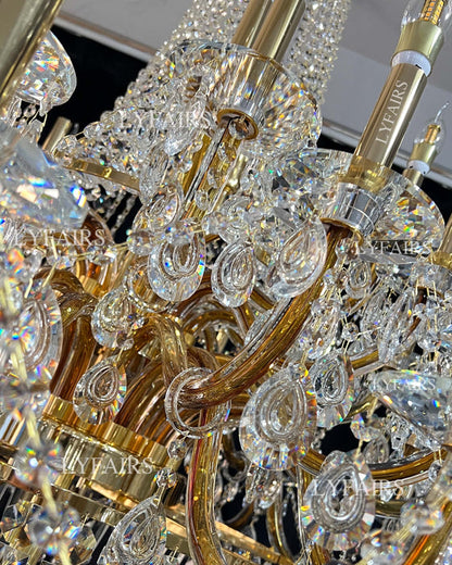 Lampadario a candela in stile impero tradizionale in oro extra large di lusso, con pendente in cristallo per scale/atrio