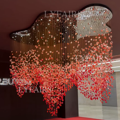 Modern Cascading Red Glazed Glass Stone Art Chandelier for Mansion/ Hotel Lobby/Luxury Hall