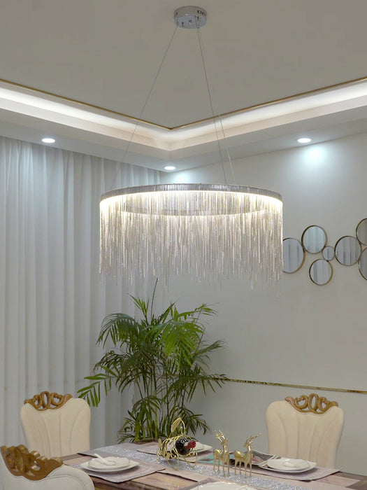 Extra Large Round Aluminum Tassel Chain Chandelier for Living/Dining Room/Villa/Duplex Hall