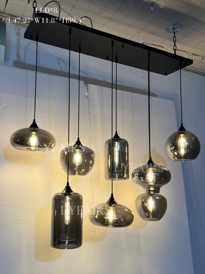 Lampadario in vetro grigio fumé per bar/sala da pranzo