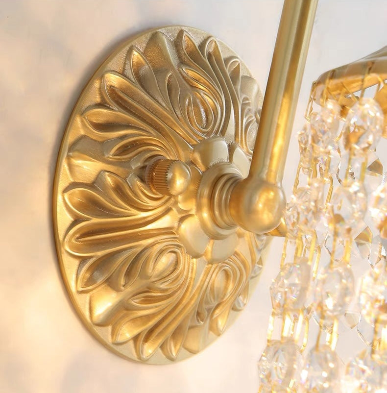 Vintage Brass Crystal Waterfall Wall Lamp