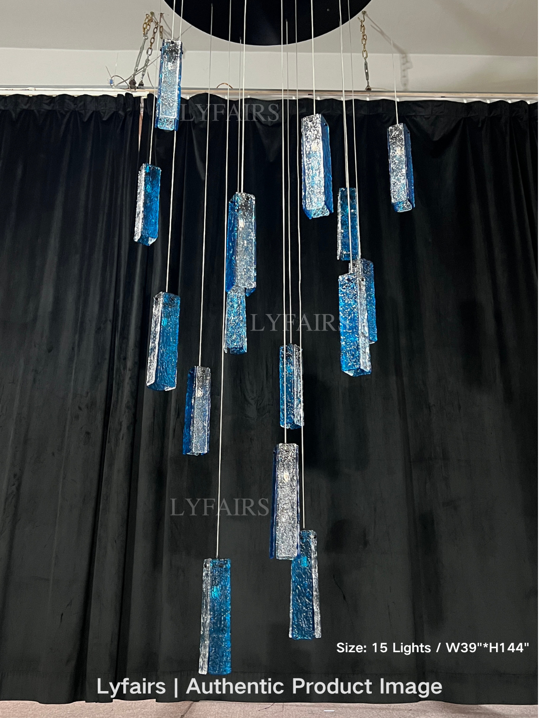 Modern Colorful Rectangle Cluster Glass Tile Staircase Chandelier