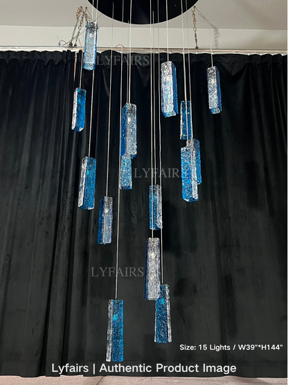 Modern Colorful Rectangle Cluster Glass Tile Staircase Chandelier