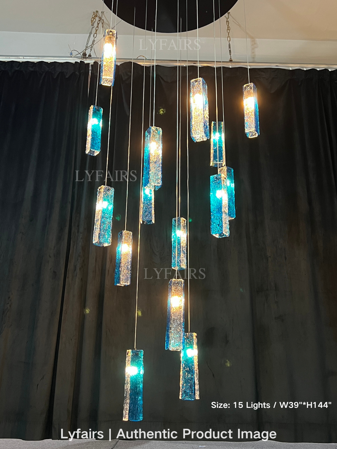 Modern Colorful Rectangle Cluster Glass Tile Staircase Chandelier