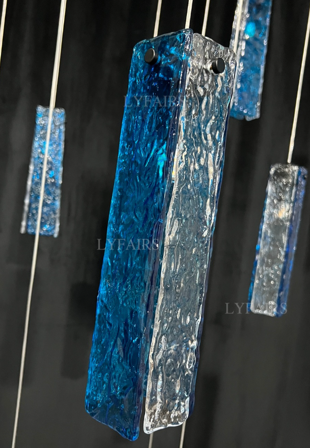 Modern Colorful Rectangle Cluster Glass Tile Staircase Chandelier