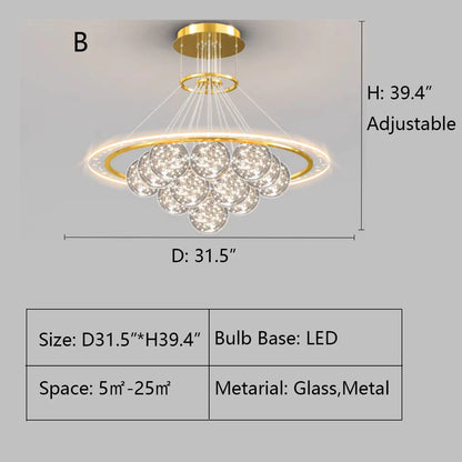 Modern Round Full Sky Star Light Transparent Glass Ball Chandelier for Living/Dining Room/Bedroom