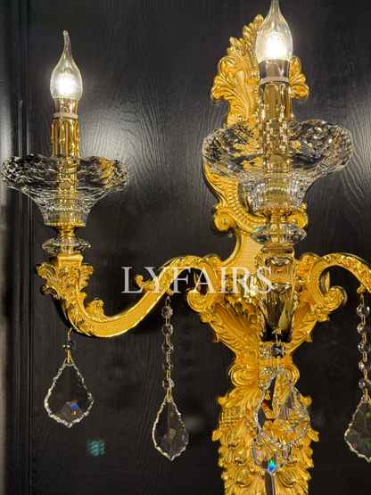 Baroque Revival Crystal Wall Lamp with Industrial 24K Gold Color