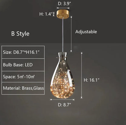 Lampada a sospensione moderna in vetro grigio con cielo stellato per sala da pranzo/bar/isola della cucina