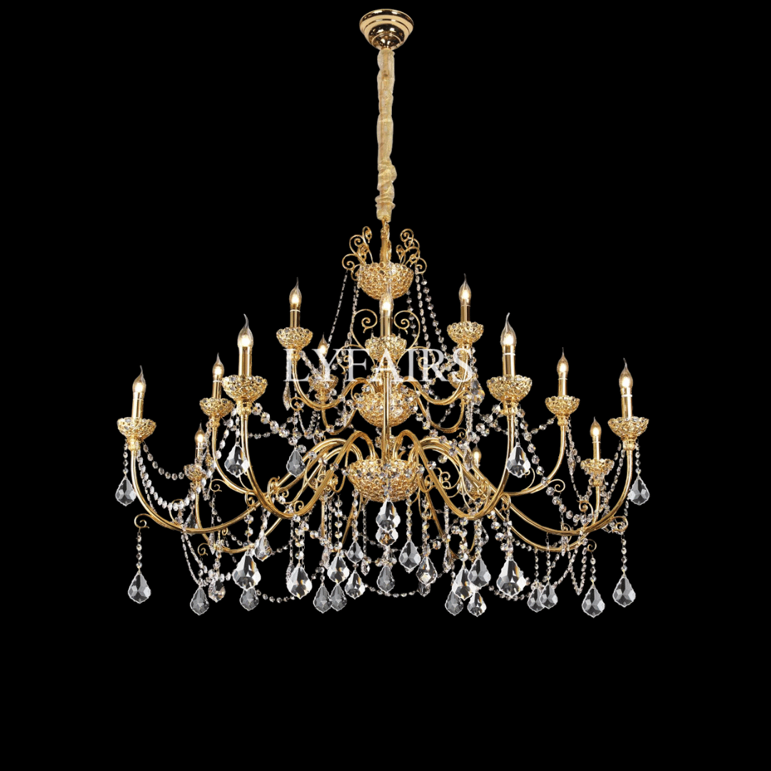 Vintage Baroque Palace Style Gilded Crystal Candle Chandelier Collection