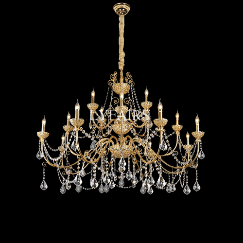 Vintage Baroque Palace Style Gilded Crystal Candle Chandelier Collection