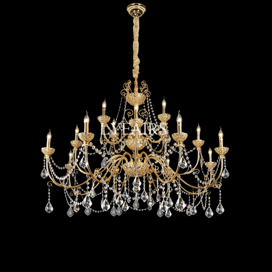 Vintage Baroque Palace Style Gilded Crystal Candle Chandelier Collection