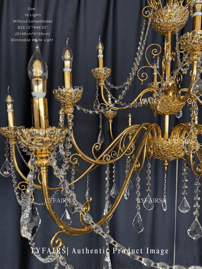 Vintage Baroque Palace Style Gilded Crystal Candle Chandelier Collection