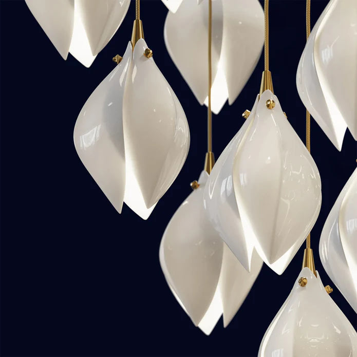 Nordic Magnolia Flower Ceramics Chandelier with Rectangular Canopy