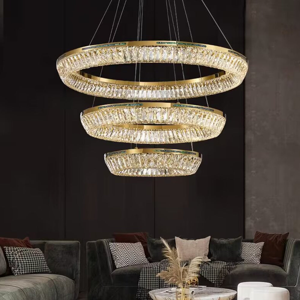 Extra Large Luxury Multi-Layer Rings Crystal Pendnat Chandelier for Living Room/Foyer