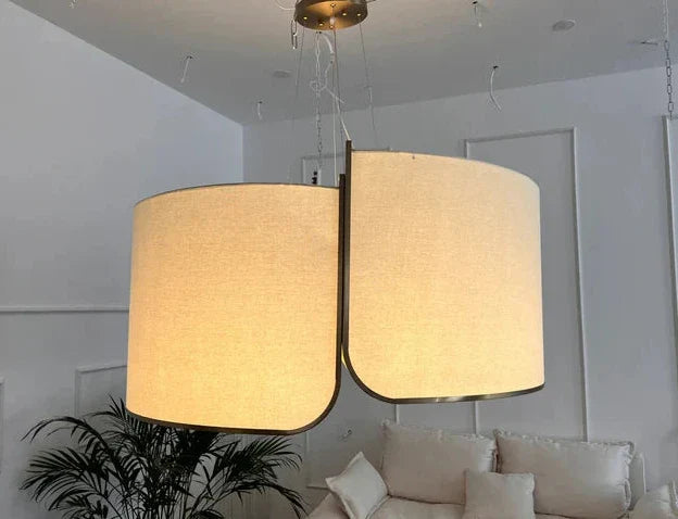 Lampadario minimalista rotondo in tessuto slub per soffitti bassi