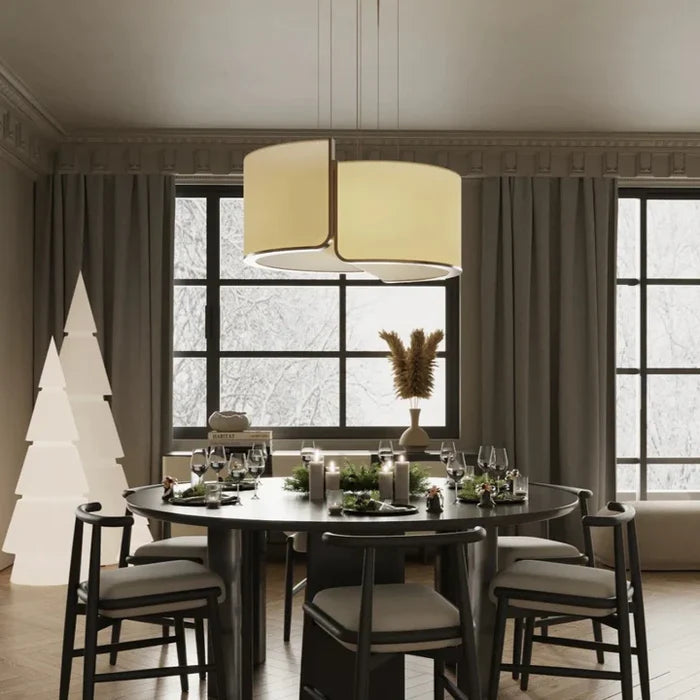 Lampadario minimalista rotondo in tessuto slub per soffitti bassi