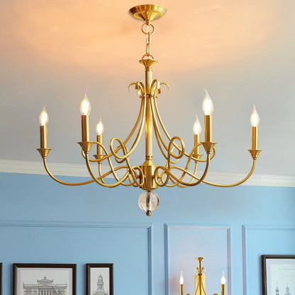 Lampadario a lume di candela | Plafoniere da soffitto in stile rustico | Ottone naturale E14, lunghezza regolabile