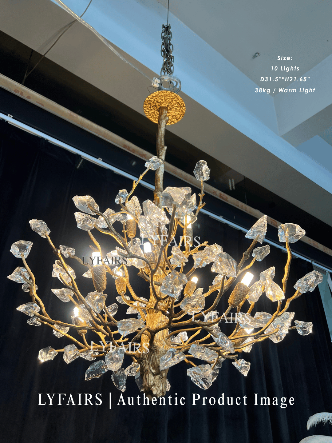 Lampadario da soffitto con pendente in cristallo e rami in ottone per soggiorno/sala da pranzo/ingresso