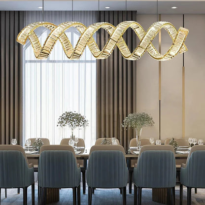 Lampadario di cristallo a spirale lineare di lusso per sala da pranzo/isola della cucina