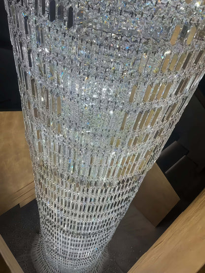 Oversized Art Designer Silver Crystal Long Ceiling Column Waterfall Chandelier
