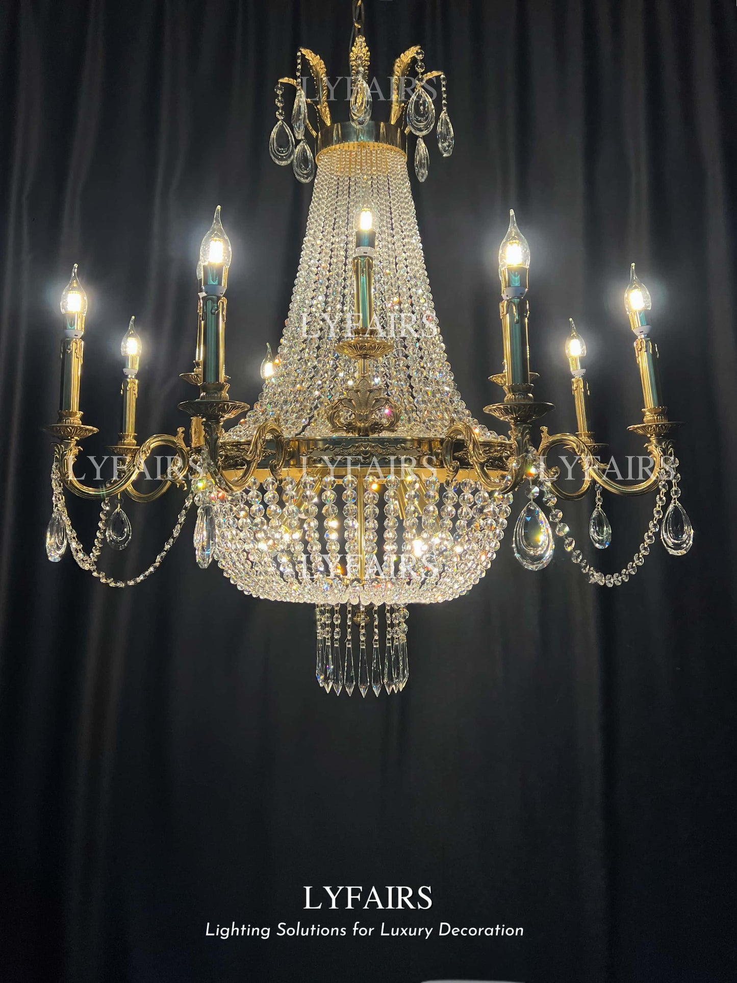 Lustre décoratif en cristal style empire, luminaire décoratif de plafond, idéal pour un salon, un hall d'entrée ou un salon, finition cuivre pur, 8/12/15