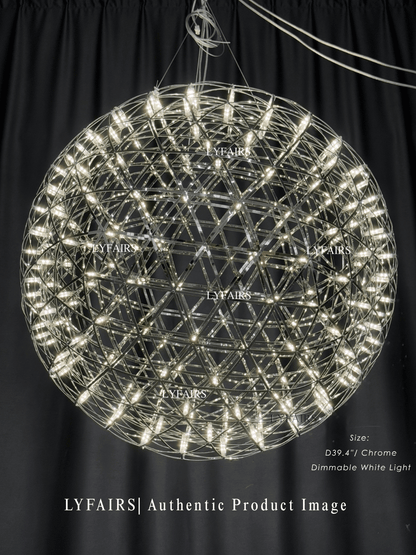 Round Starry Sky Chandelier Light Fire Ball Ceiling Lighting for Living Room/Cottage