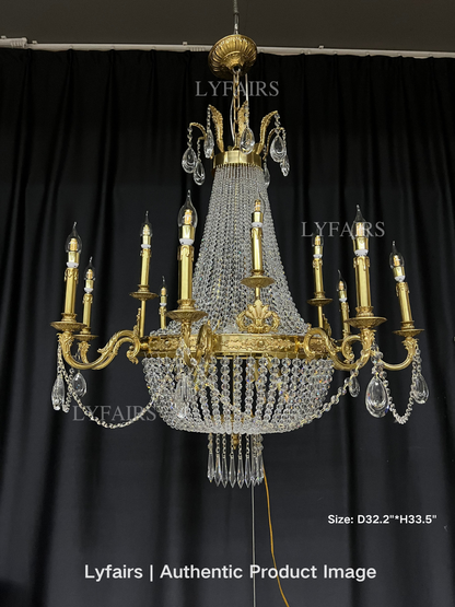 Lustre décoratif en cristal style empire, luminaire décoratif de plafond, idéal pour un salon, un hall d'entrée ou un salon, finition cuivre pur, 8/12/15