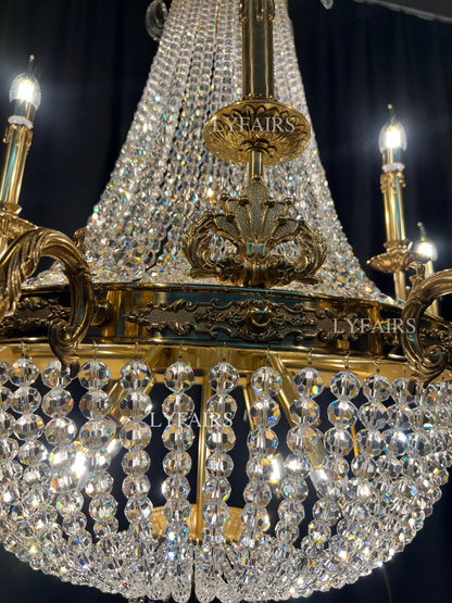 Lustre décoratif en cristal style empire, luminaire décoratif de plafond, idéal pour un salon, un hall d'entrée ou un salon, finition cuivre pur, 8/12/15