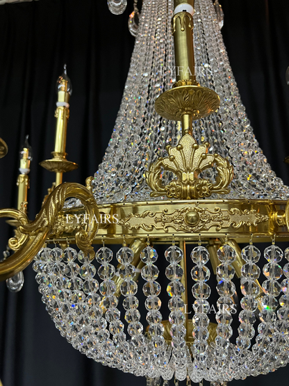 Lustre décoratif en cristal style empire, luminaire décoratif de plafond, idéal pour un salon, un hall d'entrée ou un salon, finition cuivre pur, 8/12/15