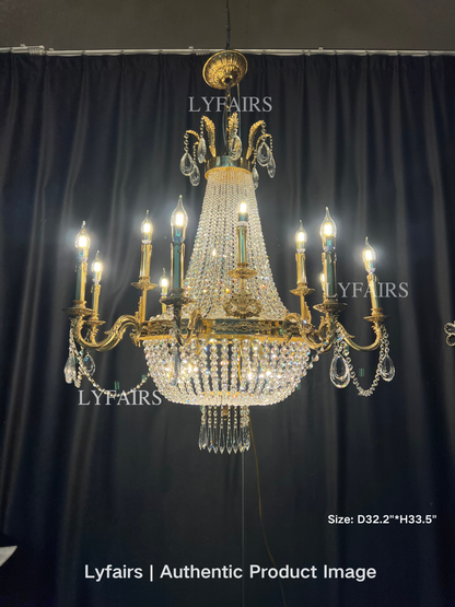 Lustre décoratif en cristal style empire, luminaire décoratif de plafond, idéal pour un salon, un hall d'entrée ou un salon, finition cuivre pur, 8/12/15