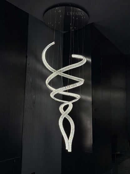 Plafonnier design pour salon, hall d'entrée, lustre élégant en cristal en spirale pour plafond haut