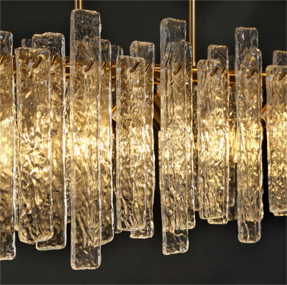 Modern Rectangular Clacier Glass Chandelier for Dining Room
