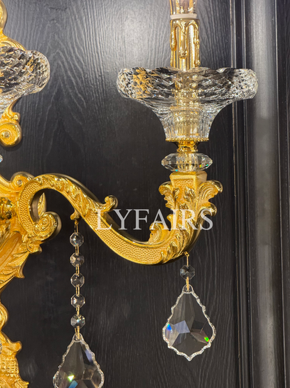Baroque Revival Crystal Wall Lamp with Industrial 24K Gold Color