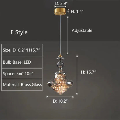 Lampada a sospensione moderna in vetro grigio con cielo stellato per sala da pranzo/bar/isola della cucina