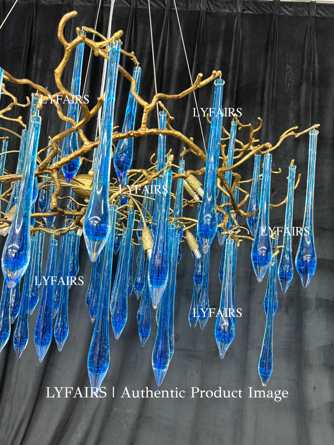Lustre élégant en laiton émaillé bleu, style branche, luminaire suspendu pour salon/salle à manger