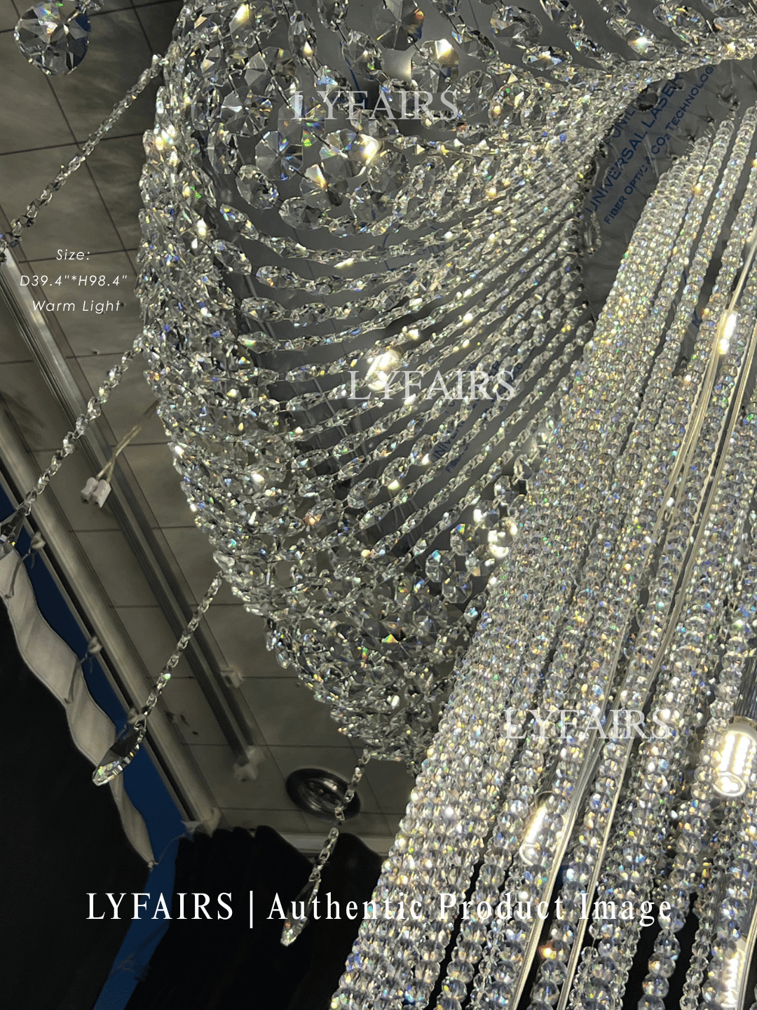 Extra Large Flush Mount Silver Waterfall Luxury Ceiling Crystal Chandelier for High-ceiling Living Room/Duplex Hall