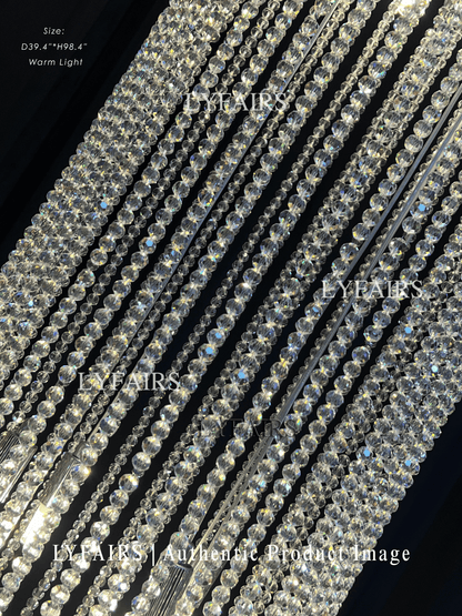 Extra Large Flush Mount Silver Waterfall Luxury Ceiling Crystal Chandelier for High-ceiling Living Room/Duplex Hall
